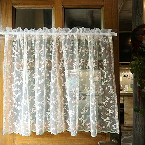 A.Monamour Gardine Scheibengardinen Kurzstores Transparenter Voile Vorhang Blumen Stickerei Texturiert Kurzgardinen Küchengardine Küchenvorhang Küche Vorhang Fenster Kurz Stores Bistrogardine von A.Monamour