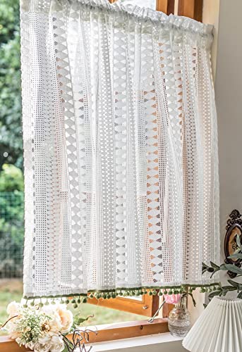 A.Monamour Gardine Scheibengardinen Kurzstores Weiße Transparente Geometrische Gehäkelte Spitze aus Baumwolle mit Pompon Kurzgardinen Küchengardine Küche Fenster Kurz Vorhang Stores Bistrogardine A.Monamour Gardine Scheibengardinen Kurzstores Weiße Transparente Geometrische Gehäkelte Spitze aus Baumwolle mit Pompon Kurzgardinen Küchengardine Küche Fenster Kurz Vorhang Stores Bistrogardine von A.Monamour