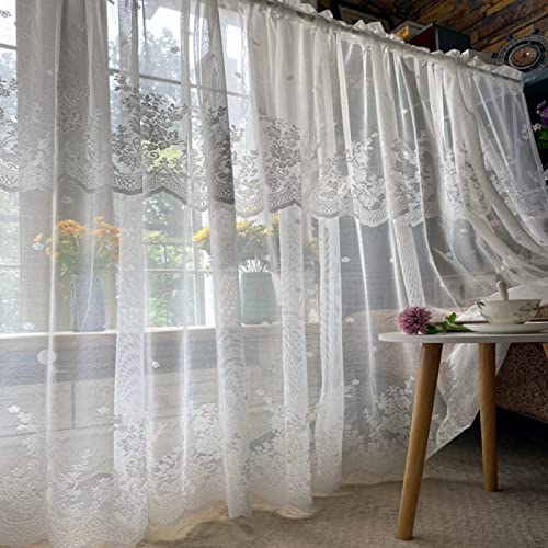 A.Monamour Gardine Scheibengardinen Kurzstores Weißer Transparenter Voile Mit Floraler Stickerei Bestickt Kurzvorhang Kurzgardinen Küchengardine Volants Küche Fenster Kurz Vorhang Bistrogardine von A.Monamour