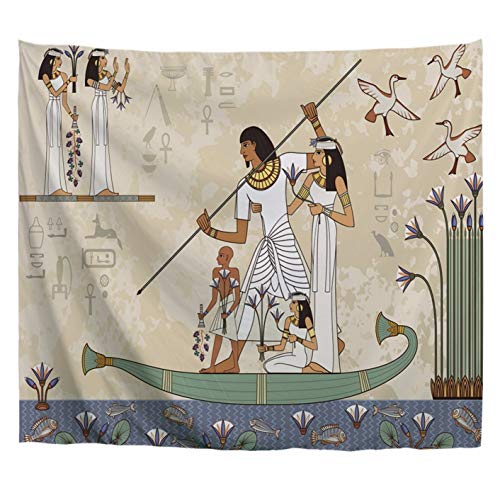 A.Monamour Wandteppiche Alte Ägypten Banner Ägyptische Hieroglyphe Und Symbol Anubis Alte Ägypten Boot Szene Wandbilder Kunstdruck Polyester Stoff Banner Wandbehang Fenster Vorhang Dekore 180x230cm von A.Monamour