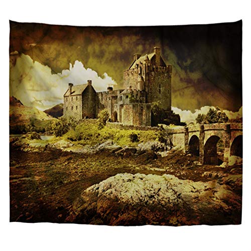 A.Monamour Wandteppiche Alte Schottische Burg In Vintage-Stil Europäischen Mittelalterlichen Dekor Bild Kunst Print Stoff Wandbehang Wandkunst Dekore Für Heim College Schlafsäle 180x200cm von A.Monamour