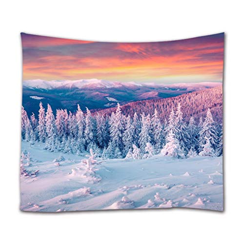 A.Monamour Wandteppiche Bunter Himmel Sonnenuntergang Blick Wald Bäume Berge Weiß Schnee Winterlandschaft Landschaft Stoff Hippie Mandala Tapisserie Wandkunst Wandbehänge Tischdecke 180x200cm von A.Monamour