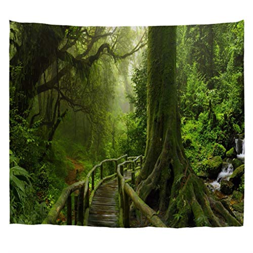 A.Monamour Wandteppiche Grünen Tropischen Dschungel Regen Wald Bäume Holzbrücke Natur Landschaft Foto Gedruckt Boho Hippie Mandala Gobelin Wandbehang Vorhang Tagesdecke 153x130cm von A.Monamour