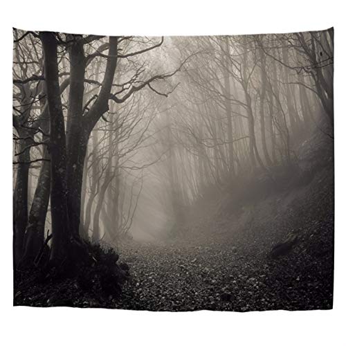 A.Monamour Wandteppiche Pfad Auf Gothic Wald Bäume Neblig Geheimnisvoll Monochrom Bild Kunst Dekore Natur Landschaft Druck Stoff Wandteppich Wandbehänge Wandbild Für Schlafzimmer Wohnzimmer 229x153cm von A.Monamour