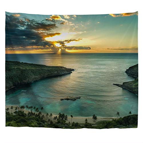 A.Monamour Wandteppiche Sonnenaufgang Über Hanauma Bay Auf Oahu Hawaii Sonnen Durch Dunkle Wolken Natur Landschaft Stoff Wandbehang Wandbild Vorhang Wand Wanddekor Für Schlafzimmer 180x230cm von A.Monamour