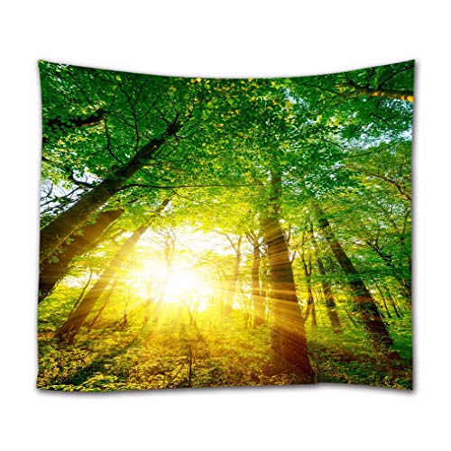 A.Monamour Wandteppiche Sonnenschein Durch Grüne Waldbäume Sonnenuntergang Landschaft Natur Landschaft Druck Polyestergewebe Banner Wandbehang Tapisserie Fenster Vorhang Kunst Dekore 180x230cm von A.Monamour