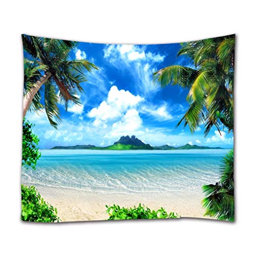 A.Monamour Wandteppiche Tropische Insel Küste Strand Palmen Blauer Himmel Weiße Wolken Natur Landschaft Drucken Stoff Hippie-Mandala-Wandteppich Wand Kunst Wandbehänge Tischdecke Bettdecke 153x130cm von A.Monamour