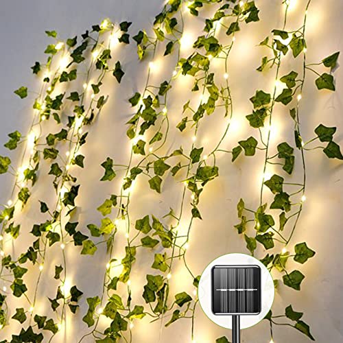 Lichterkette Außen, Solar Lichterketten Efeu Aussen mit 60 LEDs Solarlichterkette Wetterfest, Wasserdicht Efeugirlande 8 Modi Balkon Lichterkette Outdoor für Garten Terrasse Zimmer Party Deko von A.bigwhale