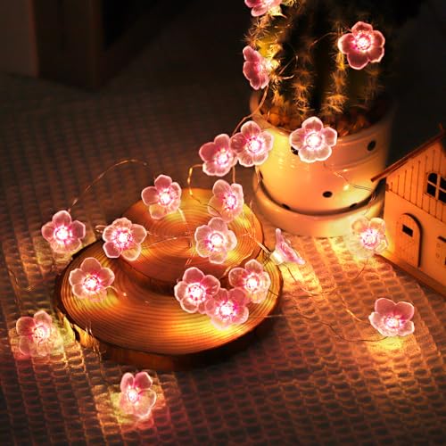 LED Lichterkette Kirschblüten 4m 40 LEDs, Lichterkette Blumen Batterie für Zimmer, Festival, Party, Hochzeit, Dekorative Lichter Frühling Deko für Innen und Außen, Geschenke für Frauen Mädchen von A.bigwhale