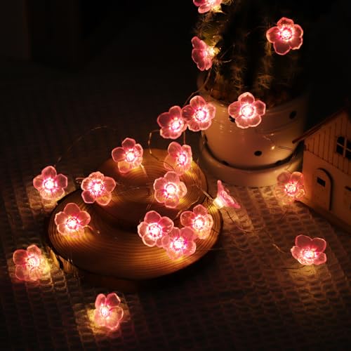 Kirschblüten Lichterkette 4m 40 LEDs, LED Lichterkette Blumen Batterie für Zimmer, Festival, Party, Hochzeit, Dekorative Lichter Frühling Deko für Innen und Außen, Geschenke für Frauen Mädchen von A.bigwhale