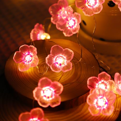 LED Lichterkette Blumen, Lichterketten Batterie mit Timer, 20 LED 2M Kirschblüten Lichterkette Frühling Deko, Batteriebetrieben Dekorative Lichter für Party Schlafzimmer Weihnachten Hochzeit von A.bigwhale