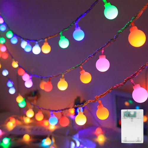 LED Lichterkette Kugel, 30 LED Batterie Lichterketten, Bunt Globe Lichterkette 3 M, Lichterketten für Innen, Balkon,Terrasse, Garten, Partys, Weihnachten, Hochzeit von A.bigwhale