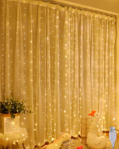 Lichtervorhang Warmweiß 200LED, 2mx2m LED Lichterketten Vorhang, Lichtervorhang innen USB Lichterkette LED Lichterkettenvorhang für Weihnachten Hochzeit Fenster Wand Zimmer Party Deko von A.bigwhale