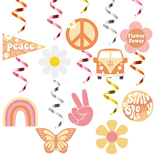 A1DIEE 30Pcs Groovy Retro Hippie Boho Party Swirls Decor Regenbogen Schmetterling Gänseblümchen Blume Bunte Strudel Glitterfolie Decke Hängende Strudel Stern Groovy Partyzubehör für Babyparty von A1DIEE