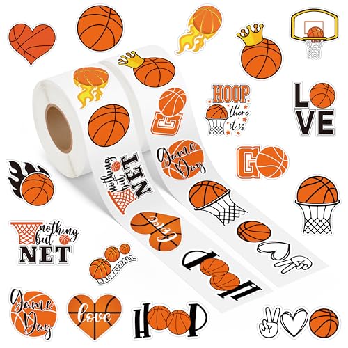 A1DIEE Cartoon Basketball Aufkleber Rolle - 1000 Stück Selbstklebende Roller Sticker Belohnungsaufkleber DIY Vinyl Siegelaufkleber für Scrapbooking Laptop Party Tasche von A1DIEE