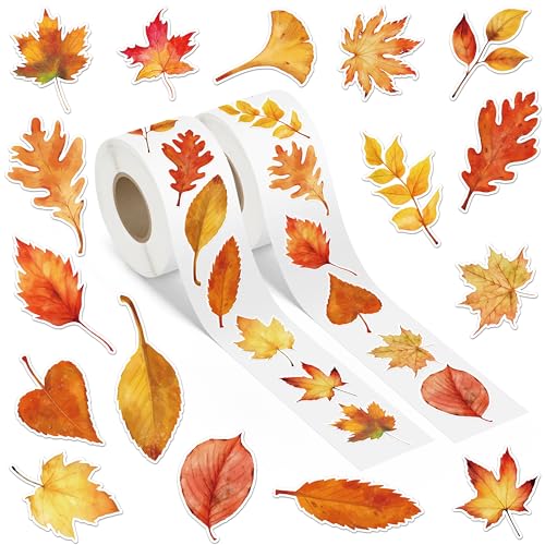 A1diee Aquarell Herbstblätter Aufkleber Rolle - 1000 Stück Selbstklebende Roller Sticker Belohnungsaufkleber DIY Vinyl Siegelaufkleber für Scrapbooking Laptop Party Tasche von A1DIEE