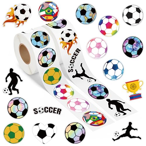 A1diee Cartoon Fußball Aufkleber Rolle - 1000 Stück Selbstklebende Roller Sticker Belohnungsaufkleber DIY Vinyl Siegelaufkleber für Scrapbooking Laptop Party Tasche von A1DIEE