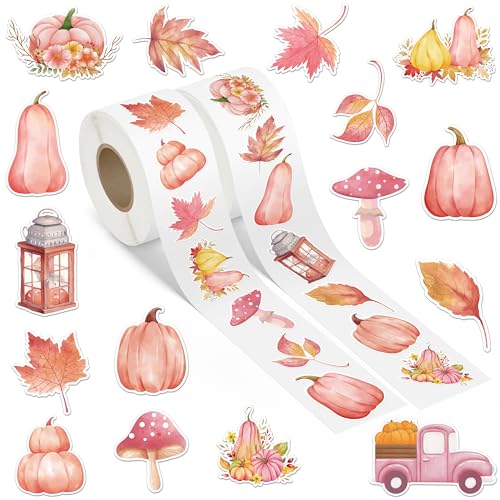 A1diee Herbst Rosa Aufkleber Rolle - 1000 Stück Selbstklebende Roller Sticker Belohnungsaufkleber DIY Vinyl Siegelaufkleber für Scrapbooking Laptop Party Tasche von A1DIEE