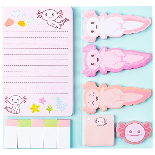 A1DIEE Axolotl Sticky Notes Nette Cartoon Pastell Memo Set Mexican Walking Fish Self Stick Index Sticky Tabs Page Markers Stationäre Lesezeichen Aufkleber Geschenke für Mädchen Büro Schule Supplies von A1DIEE