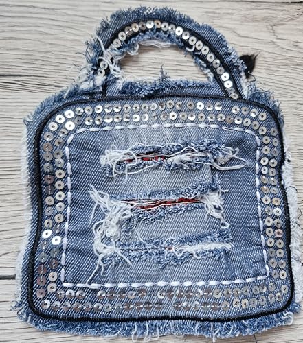 Applikation mit Pailletten in Silber zum Aufnähen auf die Jeanstasche Denim Aufnäher Sticker jeans patch Eiscreme, Eis Waffel für Jeansjacken Lederjacken Jeans Kleidung Patch von A2