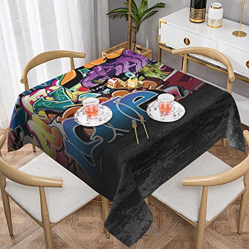 AABSTBFM Quadratische Tischdecke 137 x 137 cm – Graffiti Hip Hop bedruckt, waschbar, wasserdicht, knitterfrei, Tischdekoration von AABSTBFM