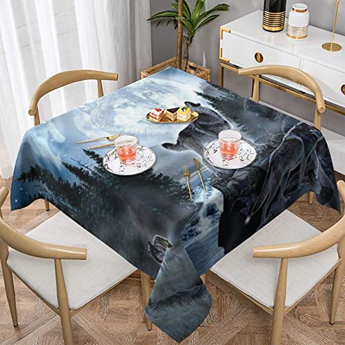 AABSTBFM Quadratische Tischdecke 152 x 152 cm – Mond Wolf bedruckt, waschbar, wasserdicht, knitterfrei, Tischdekoration von AABSTBFM