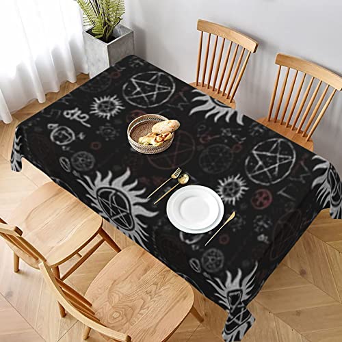 AABSTBFM Rechteckige Tischdecke 228 x 152 cm – Supernatural Symbole Schwarz bedruckte waschbare Tischdecke wasserdichte knitterfreie Tischdekoration Tischdecke von AABSTBFM