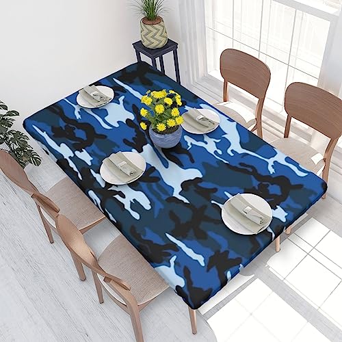 Rechteckige Tischdecke, 122 x 76 cm, für 1,2 m Esstisch-Schutz, blaue Camouflage, bedruckt, elastische Kanten, Tischdecke, knitterfreie Tischdekoration, Tischdecke von AABSTBFM