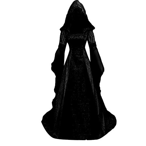 AACH Halloween Kostüm Damen Gothic Kleidung Übergröße Schnürkleid mit Kapuze Vintage Mittelalter Kleid Trompetenärmel Maxikleider Renaissance Party Festlich Cosplay Karneval Halloween Kostüm von AACH