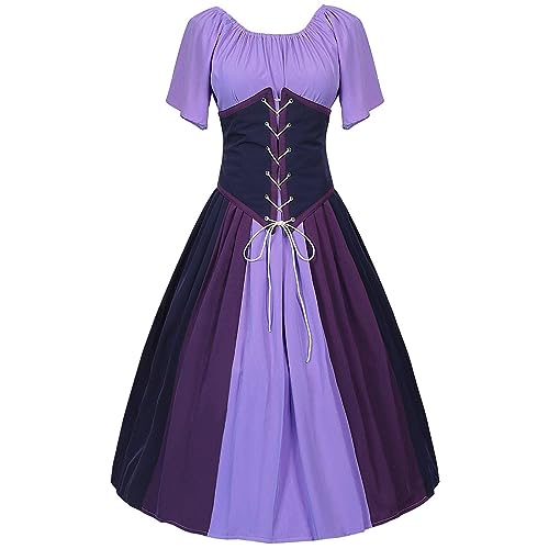 AACH Mittelalter Kostüm Damen Renaissance Kleid Faschingskostüm Karneval Kostüm Gothic Kleider mit Schnürung Langarm Mittelaltermärkte Halloween Karneval Kostümeball Motto-Partys von AACH