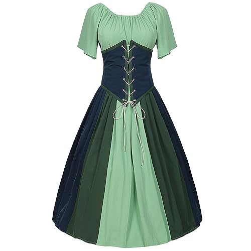 AACH Mittelalter Kostüm Damen Renaissance Kleid Faschingskostüm Karneval Kostüm Gothic Kleider mit Schnürung Langarm Mittelaltermärkte Halloween Karneval Kostümeball Motto-Partys von AACH