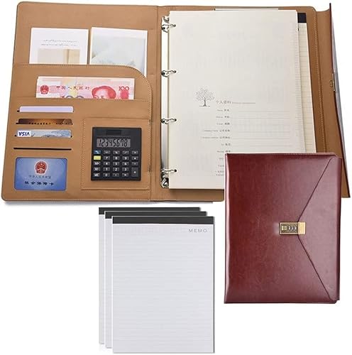 A4 Arbeitsmappe Klemmbrett Ordner Padfolio Portfolio PU Leder Padfolio Ringbuch mit Klemmbrett A4 Passwortschloss Dokumententasche Manager Datei Ordner für Büro Schreibblöcke Rechtspapier von AADDFDD