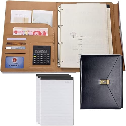 A4 Arbeitsmappe Klemmbrett Ordner Padfolio Portfolio PU Leder Padfolio Ringbuch mit Klemmbrett A4 Passwortschloss Dokumententasche Manager Datei Ordner für Büro Schreibblöcke Rechtspapier von AADDFDD