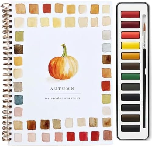 AADDFDD Aquarell-Arbeitsbücher, Aquarellfarben-Set mit 12 Farben und Pinsel, Malzubehör für Kunsthandwerk, Aquarellbuch für Kinder, Kunst- und Bastelgeschenk for Teenager Erwachse Autumn von AADDFDD