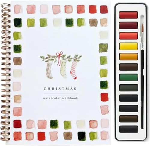 AADDFDD Aquarell-Arbeitsbücher, Aquarellfarben-Set mit 12 Farben und Pinsel, Malzubehör für Kunsthandwerk, Aquarellbuch für Kinder, Kunst- und Bastelgeschenk for Teenager Erwachse Christmas von AADDFDD