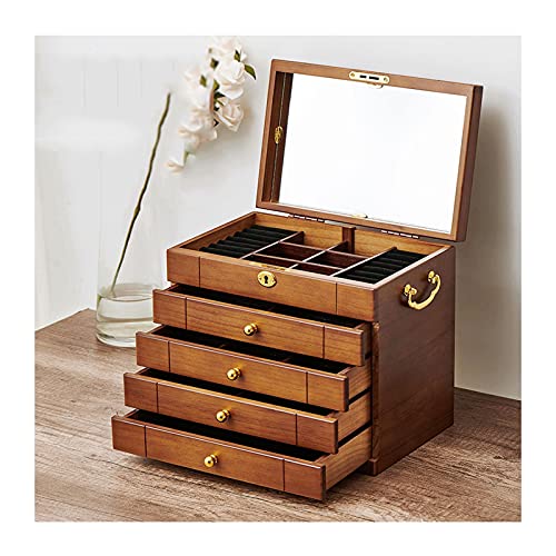 AADDFDD Schmuckkästchen, 3/4/5-lagig, große Schmuckschatulle/Schrank/Kleiderschrank aus Holz mit Schloss und Spiegel, Schmucketui für Frauen und Mädchen, Ring-/Halsketten-Schmuck-Organizer für Frauen von AADDFDD