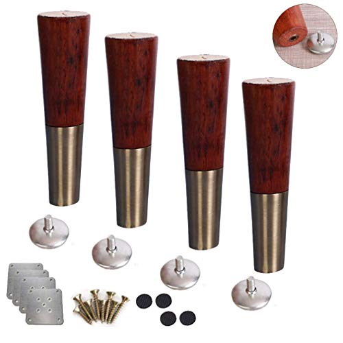 MöBelfüßE 4er-Set Sofafüße aus natürlichem Massivholz, höhenverstellbare Möbelbeine, Unterschrankfüße aus Messing, Couchtischbeine, Bettbeine, für Küchensessel, Schlafsofas, mit Montageplatte und Sch von AADDFDD