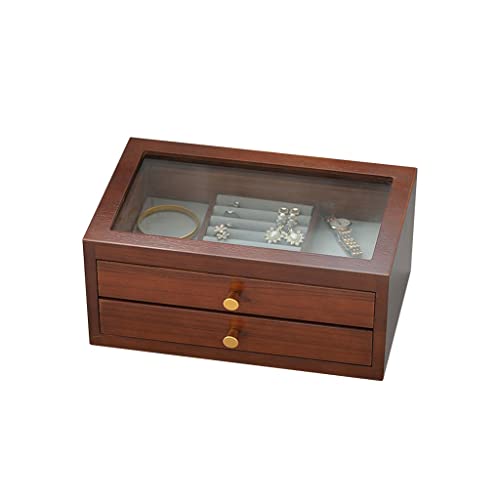 Schmuckkästchen, Schmuckschatulle, Schmuckaufbewahrungsbox, Holzschublade, Doppel-/Dreifach-Aufbewahrungsbox, Aufbewahrungsbox für Ringe, Ohrringe, Halsketten und Armbänder, integrierte Beflockung von AADDFDD