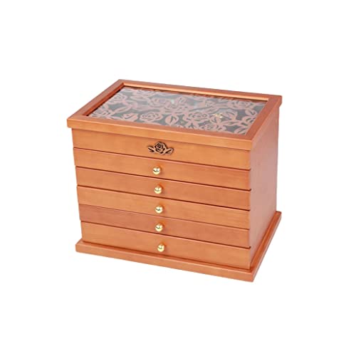 Schmuckkästchen, Schmuckschatulle Schmuckaufbewahrungsbox Holz Sechsschichtige Aufbewahrungsbox Kosmetikbox Aufbewahrungsbox für Ringe, Ohrringe, Halsketten und Armbänder, mit Flanell ausgekleidet, 1 von AADDFDD