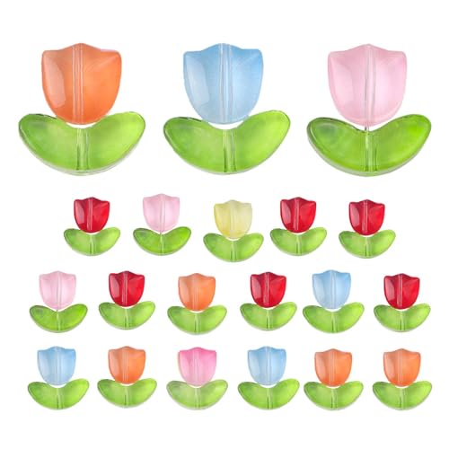 AAKOMA Glasblumenperlen, 20 Tulpenblumen, Trompetenblütenperlen, durchscheinend, dekorativ, rosa Farbverlauf für -Zubehör von AAKOMA