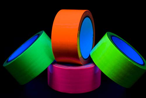 TOMENGBEIAABBCC Aeiniweraabbcc PDTXCLS Neon Tape Set 4X 1 Rolle 50mm x 10m (0,62€/m) grün, gelb, pink, orange Klebeband Uv aktiv Schwarzlicht Neontape von Uv-Elements