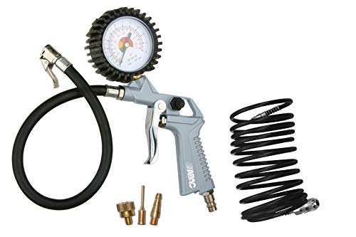 ABAC 5-teiliges Druckluftfüller-Set für Kompressor G-811TI, enthält Reifenfüller mit Manometer, Druckluftpistole, 5 m Spiralschlauch, 3 Ventiladapter, max. Druck 8 Bar von ABAC