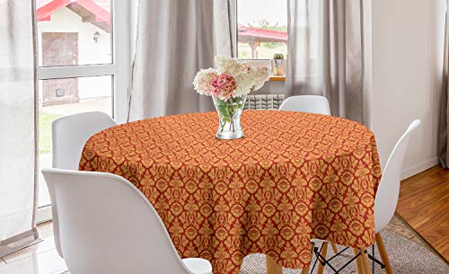 ABAKUHAUS Antiquität Runde Tischdecke, Royal Victorian Damast, Kreis Tischdecke Abdeckung für Esszimmer Küche Dekoration, 150 cm, Vermilion orange von ABAKUHAUS