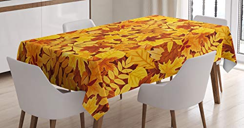 ABAKUHAUS Baum Tischdecke, Shady Herbst Eiche Maple Leaf, Für den Inn und Outdoor Bereich geeignet Waschbar Druck Klar Kein Verblassen, 140 x 200 cm, Braun Gelb Ringelblume von ABAKUHAUS