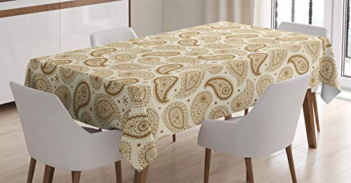 ABAKUHAUS Beige Tischdecke, Paisley Oriental orientalisch, Pflegeleicht Waschbar Schmutzabweisend und mit Klaren Farben Hochwertiger Druck, 140 x 240 cm, Creme von ABAKUHAUS