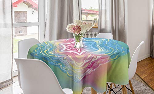 ABAKUHAUS Blumen Runde Tischdecke, Blumen-Mandala Regenbogen, Kreis Tischdecke Abdeckung für Esszimmer Küche Dekoration, 150 cm, Blau Rosa von ABAKUHAUS