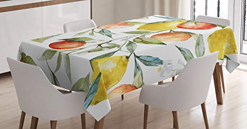 ABAKUHAUS Bunt Tischdecke, Orange Clementine Baum, Personalisierter Druck mit Klaren Farben Waschbar Wasserfest kein Verblassen, 140 x 240 cm, Weiß Gelb von ABAKUHAUS