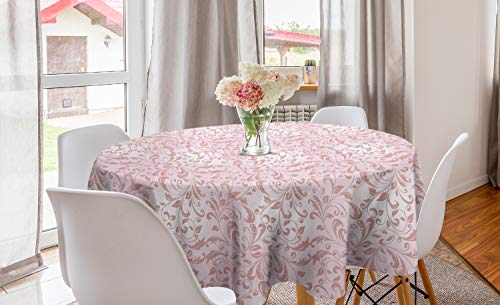 ABAKUHAUS Damast Runde Tischdecke, Monochrome Botanical Leaves, Kreis Tischdecke Abdeckung für Esszimmer Küche Dekoration, 150 cm, Blush und Rose von ABAKUHAUS