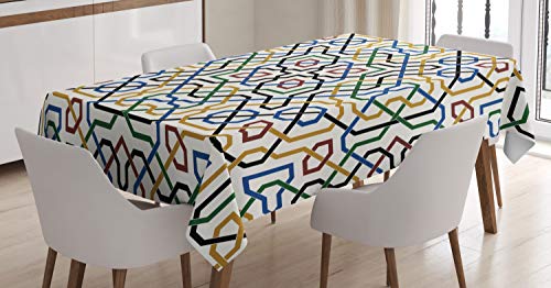 ABAKUHAUS Ethnisch Tischdecke, Marrakesch Motiv, Pflegeleicht Waschbar Schmutzabweisend und mit Klaren Farben Hochwertiger Druck, 140 x 170 cm, Weiß Braun Blau von ABAKUHAUS