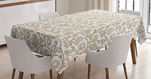 ABAKUHAUS Ethnisch Tischdecke, Floral Paisley-Motiv, Schmutzabweisend Pflegeleicht Waschbar Druck Mit Klaren Farben ohne Verblassen, 140 x 240 cm, Staub Kamel und Weiß von ABAKUHAUS